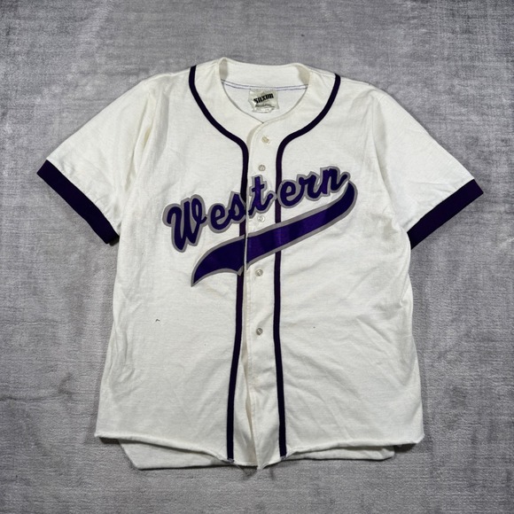 Saxon Other - Western University Mustangs UWO Jersey Men Large White Vintage Script Baseball